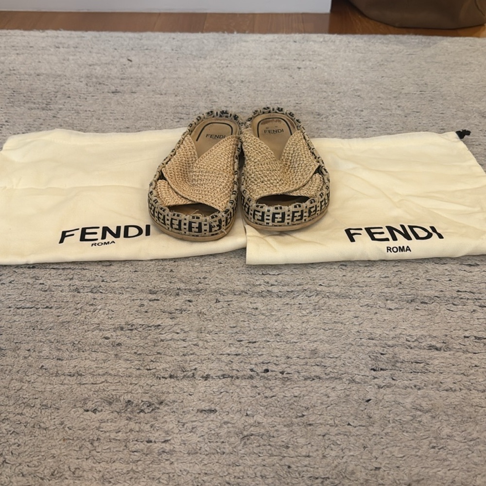 Fendi Women's Zucca FF logo Raffia Sandals - Picture 10 of 10